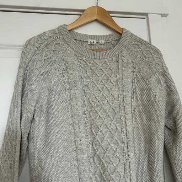 Gap Cable-Knit Crewneck Sweater Women’s Medium Heather Gray Fisherman‎ Coastal - Picture 4 of 6